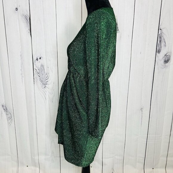 NWT Flounce Club London Jersey Wrap Front Mini Dress Sparkle Green Sz US 6 UK 10 - Picture 5 of 11
